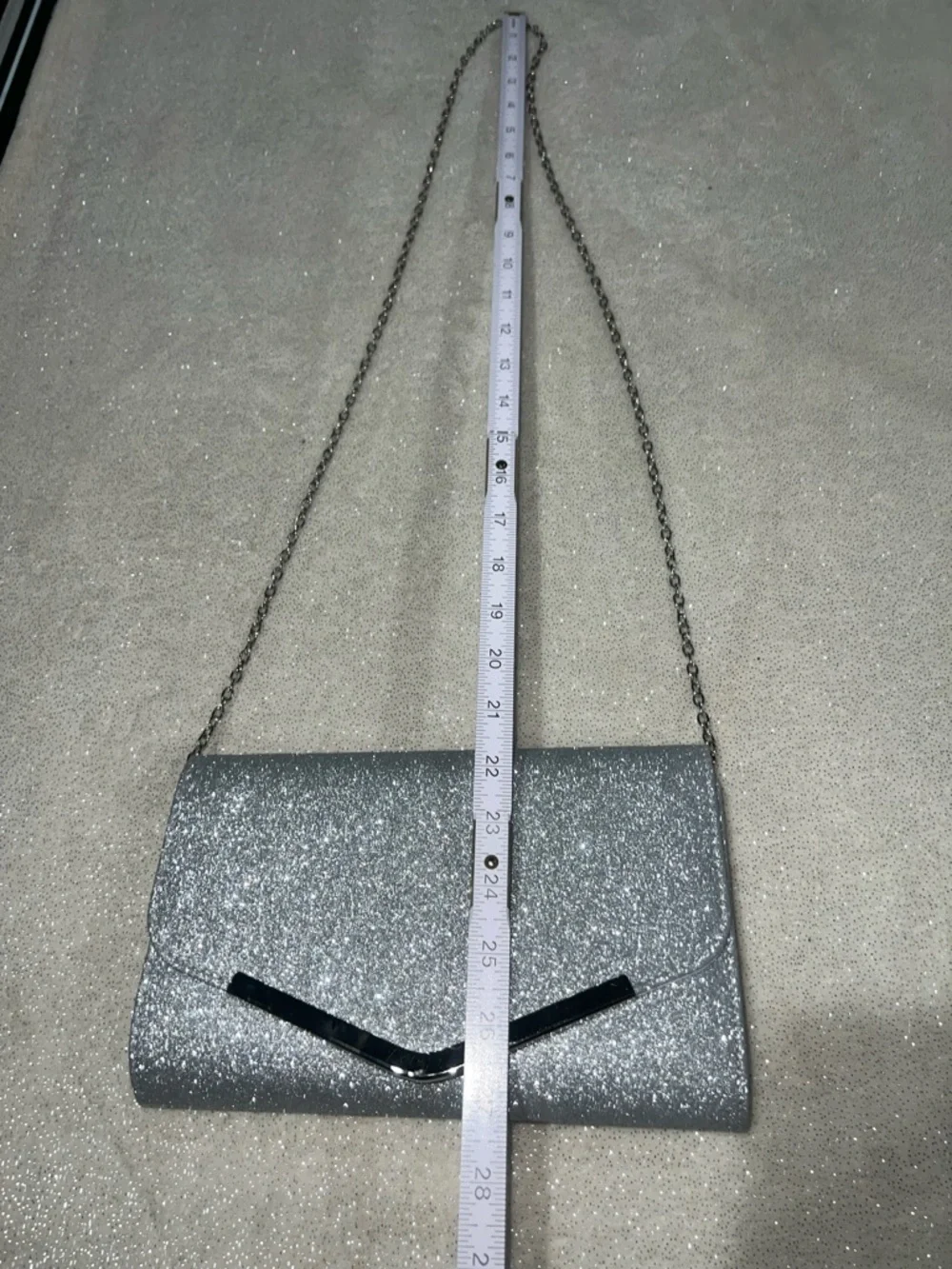 Silver Glitter Evening Clutch with Chain